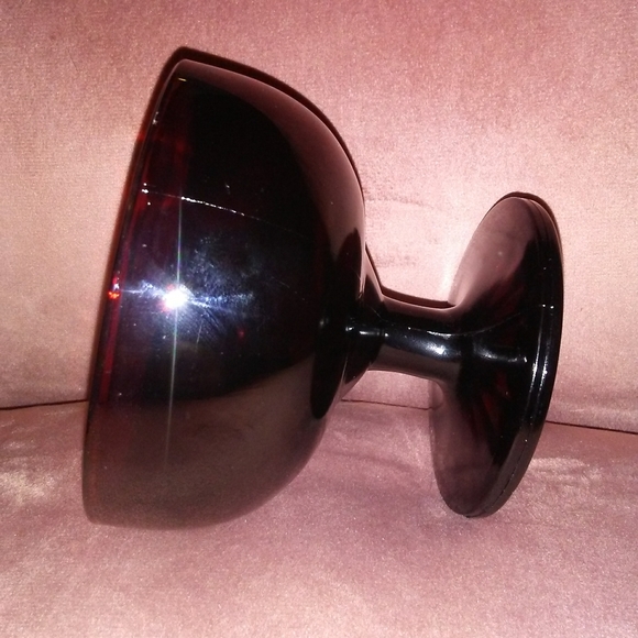 MCM Vintage 50s 60s Ruby Red Glass Dessert Dish Footed Bowl Christmas Holiday - Picture 5 of 7